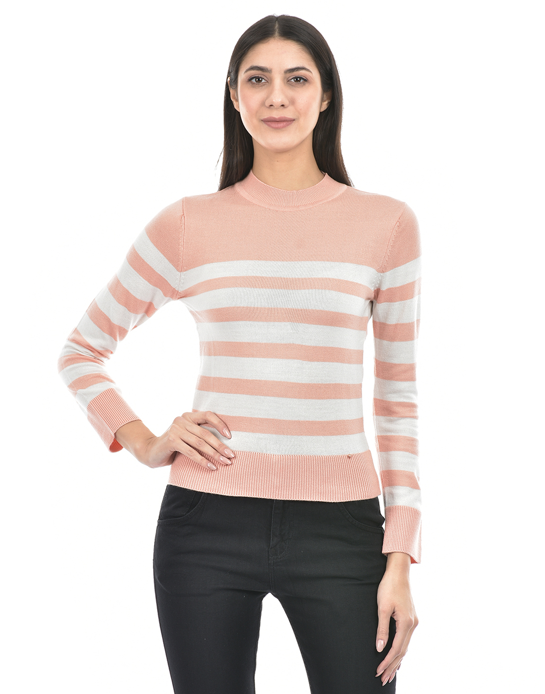 Numero Uno Women Striped Pink Sweater